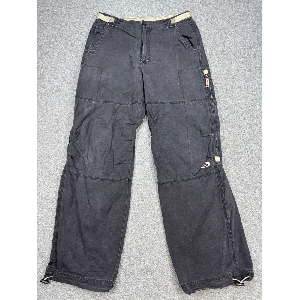 Y2K Bluenotes Cargo Pants Men's Large Black Chambray Straight Leg Bungee Cotton